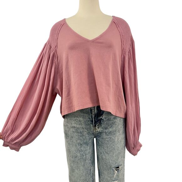 Free People Kathy Tee Top Blouse Cropped Pink Pullover | Fits Large - Picture 1 of 10